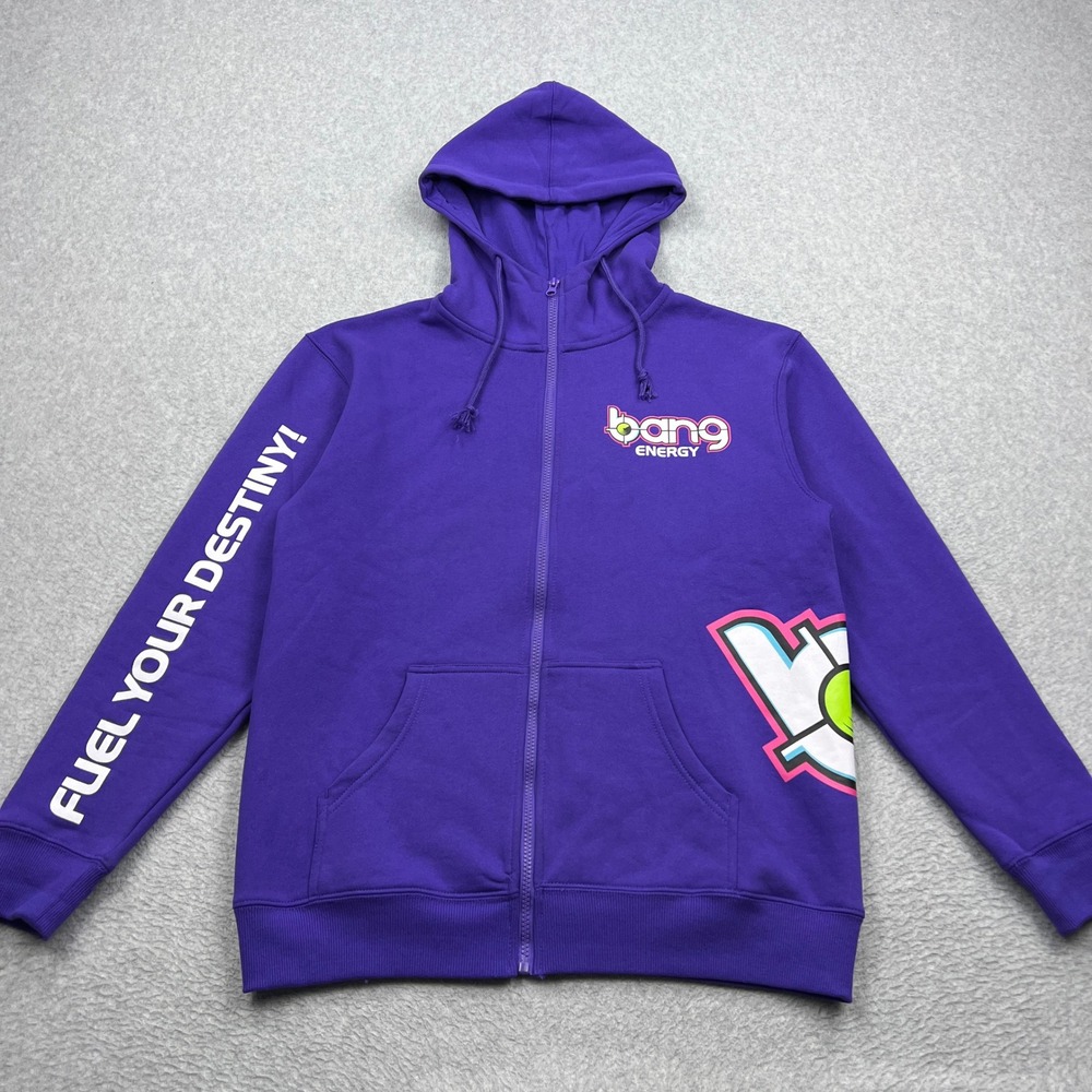 Bang‎ Energy Full Zip Hoodie Mens Medium Purple Graphic Fuel Your Destiny Logo